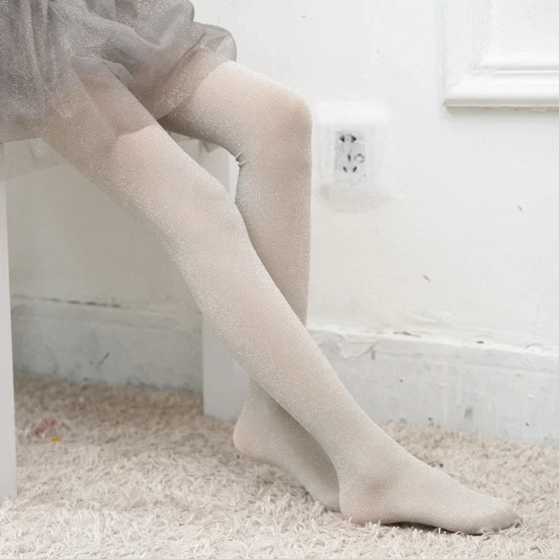 Collant pailleté polaire Blanc (beige) / Taille Unique et Extensible
